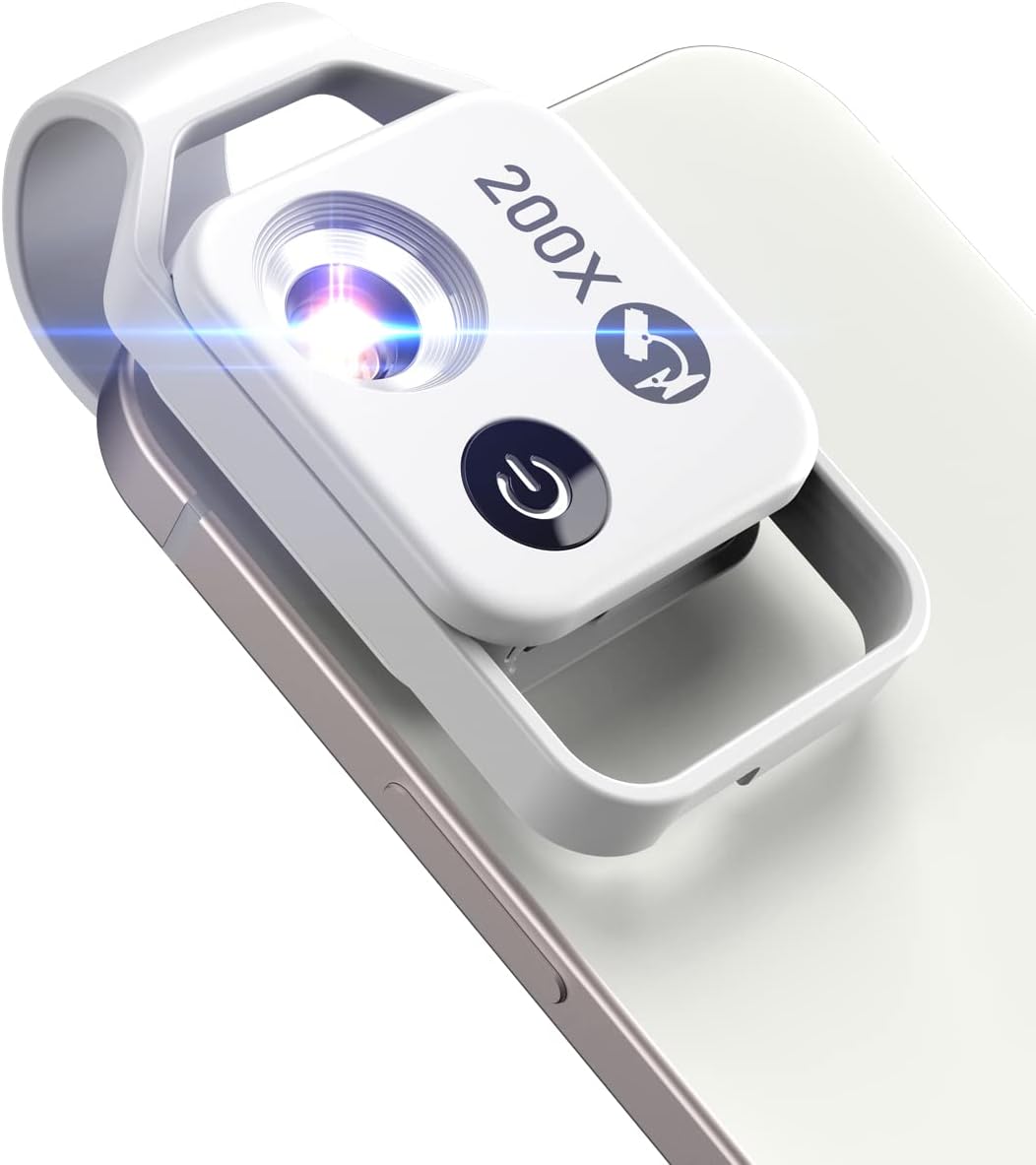 Cell Phone Microscope with CPL Lens/LED Light, 200x Pocket Microscope with Universal Phone Clip Compatible with iPhone/Andriod Phones - Best Portable Microscope for Kids and Adults to Enjoy Micro