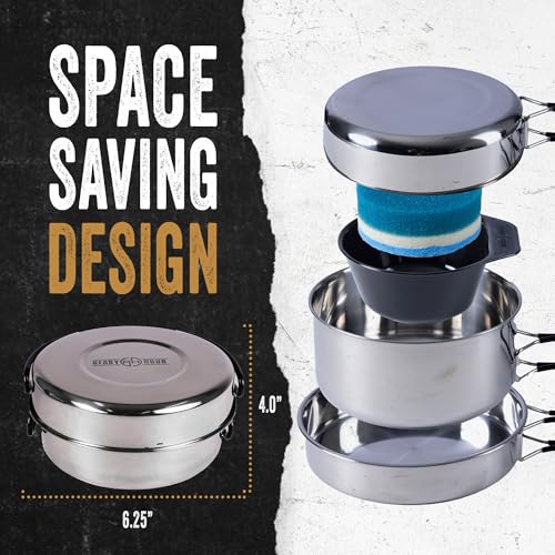 Ready Hour Kit de Cocina para Camping de Acero Inoxidable - Set Compacto de Supervivencia de 5 Piezas con Olla, Sartén, Taza, Estropajo y Bolsa de Transporte miniatura 4