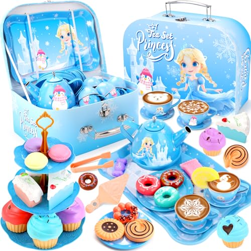 INNOCHEER Tea Party Set for Little Girls Toys Toys for Kids Pretend Play Kitchen Toy Birthday Christmas Princess Gifts Toys for 3 4 5 6 7 + Year Old Girls