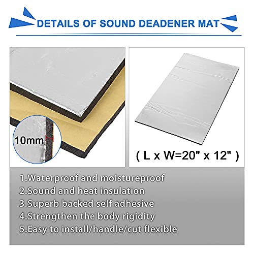 Uxcell 18Pcs 10Mm 394Mil 29.06Sqft Car Sound Deadener Insulation Mat Intensive Aluminum Door Audio Noise Insulation 20''X12'' #TOP1