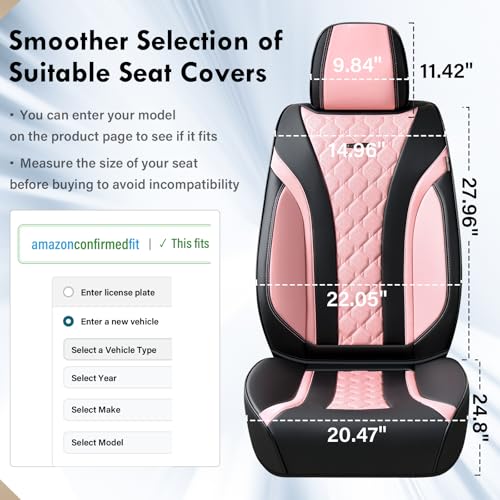 Image of Coverado Car Seat Covers, Black Pink Leather Seat Covers Full Set, Perforated Diamond Leather Car Seat Cover, Waterproof Car Seat Protector Universal 5 Seats Seat Covers Fit for Most Cars SUV Trucks