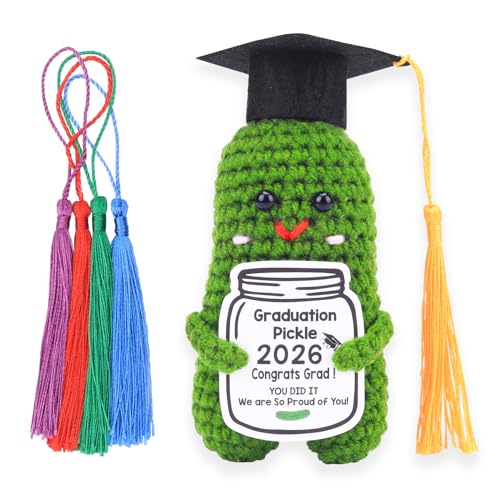 UCVIP 2026 Funny Handmade Crochet Pickle Graduation Ornament Grad Gifts for Him Her Graduation Cards Signs of high School and College Graduates