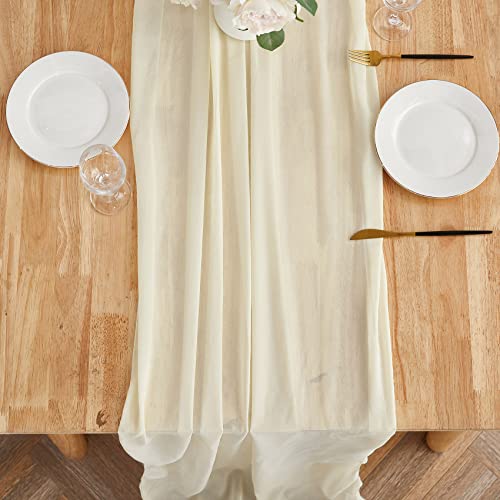 Yourose 10Pcs Ivory Chiffon Table Runner 10Ft-29X120 Inches,Gauze Table Runner,Rustic Sheer Fabric For Romantic Wedding Decorations,Baby Shower And Birthday Party Table Decorations #TOP2