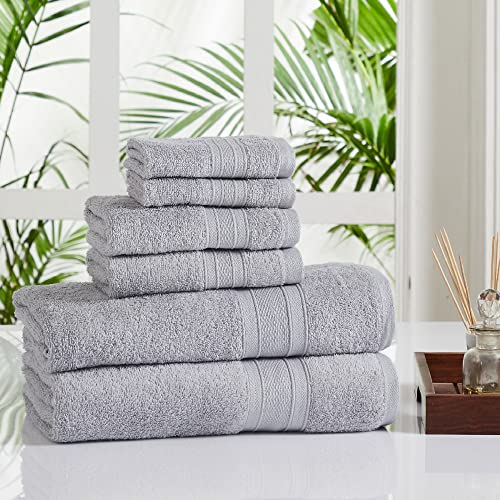 Trident 6 Piece Bath Towel Set For Bathroom - 2 Large Bath Towel, 2 Hand Towel, 2 Washcloth 100% Cotton Soft And Plush Highly Absorbent, Soft Towel For Hotel & Spa - Silver Grey #TOP4