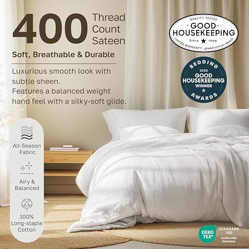 Image of California King Sheet Sets - Soft 400 Thread Count Sateen, Natural 100% Cotton Bed Sheets California King Size Set, Deep Pockets, All Around Elastic, Durable Bedding - Forest Green