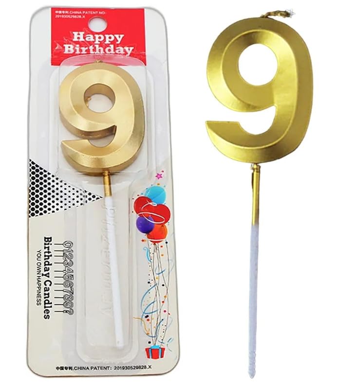 Image of Number Candle 3 inch for Birthday Parties, Wedding, Engagement, Valentines Day Celebration, Theme Party CakeDecoration Gold (Number 9)