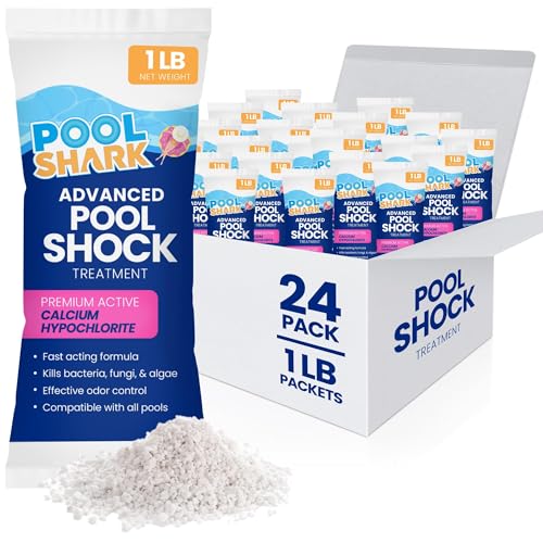 POOL SHARK 68% Calcium Hypochlorite Pool Shock | 1lb (24 Pack) Bags Chlorine Granules | Pool Shock Treatment for Swimming Pools | Inground & Above Ground Pool Cleaning, Fast-Acting Chlorine Shock