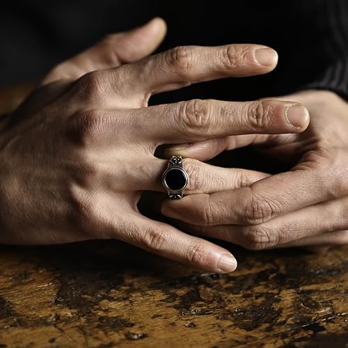 Genuine Solid 925 Sterling Silver Black Onyx Stone, Anatolian Motif Ring for Men2