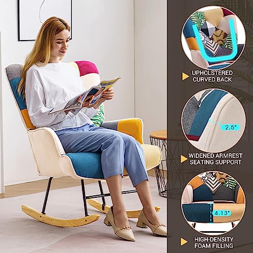 K Knowbody Rocking Chair Nursery, Boho Nursery Glider Rocker Modern Accent Chair For Bedroom, Living Room, Tufted Upholstered Armchair With Linen Fabric, Nursing Chairs For Mom And Baby, Bright Color #TOP3