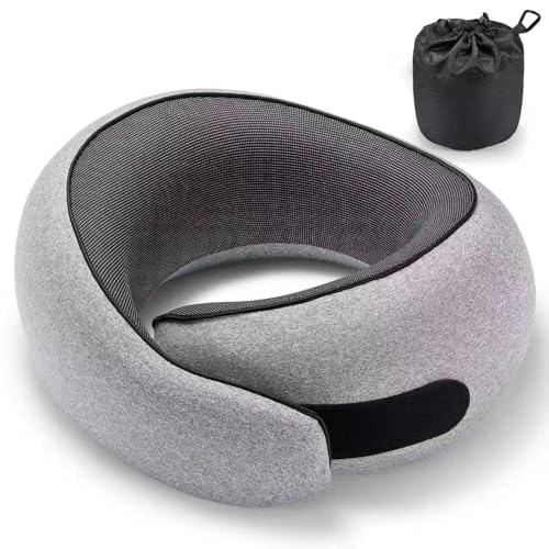 Image of SZXYX Travel Pillows - 100% Pure Memory Foam Neck Pillow for Airplanes, Comfortable Breathable Cover, 360 Support Stowable Pillows for Sleeping, Car, Airport Travel Essentials, Pewter Grey