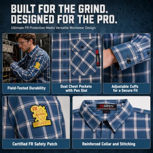 Image of SRsafety Hi Vis FR Shirts for Men,7.0oz Long Sleeve FR Work Shirts,100% Cotton High Visibility Fire Shirt