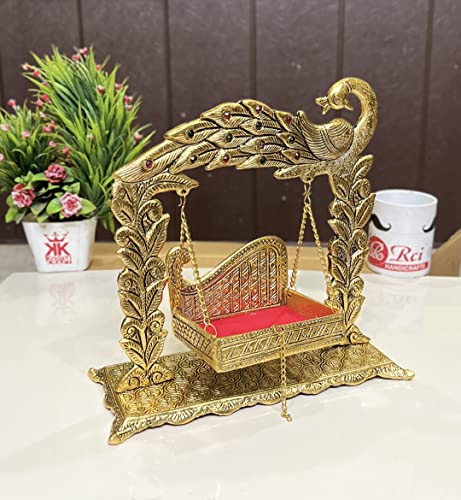 Image of KridayKraft Laddu Gopal Palana Metal Jhulla for Janmastmi Festive Gold Plated Decor Your Home, Temple Office,Gift Article.