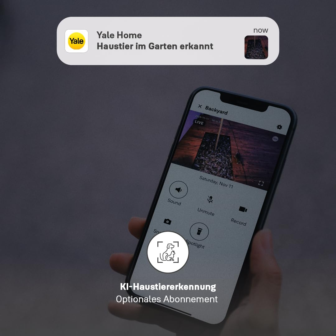 Yale - Smart Außenkamera - Full HD Live Ansicht & Zwei-Wege-Audio - Bewegungsaufzeichnungen - Anpassbare Zonen & Zeitplanung - Nachtsicht - Scheinwerfer - Echtzeit-Benachrichtigungen Home App