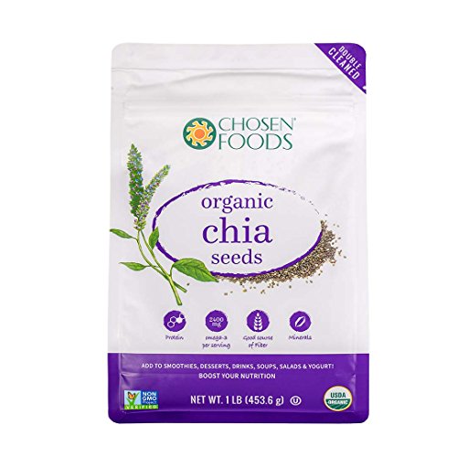 Chosen Foods Organic Chia Seeds 16 oz to Chosen Foods Organic Chia Seeds 1 lb., Non-GMO, for Smoothies, Juice, Sprouting, Planting and Growing