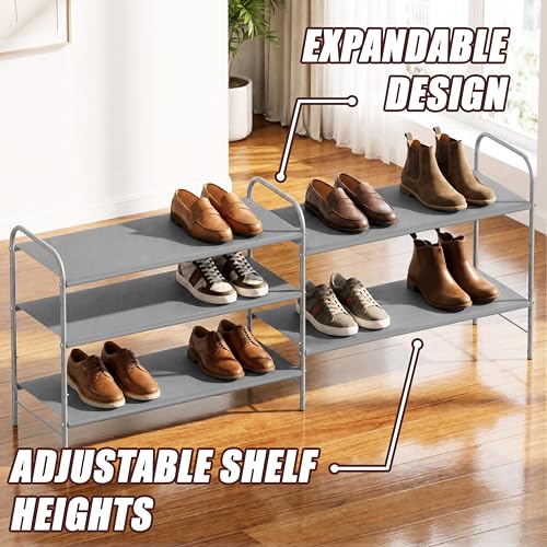 Image of Simple Houseware 3-Tier Shoe Rack Storage Organizer, Grey - Space-Saving Shoe Shelf, Holds 9-16 Pairs, Sturdy Metal Frame, Easy Assembly - Closet, Entryway, Bedroom Shoe Storage Solution