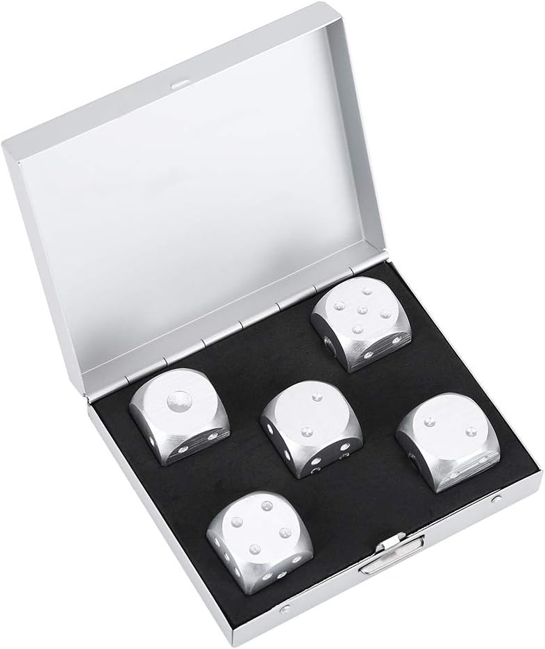 6 Sided Metal Dice Set, DND Dice Set with Storage Box Table Game Poker Games Dice Accessory (Silver Square Box)