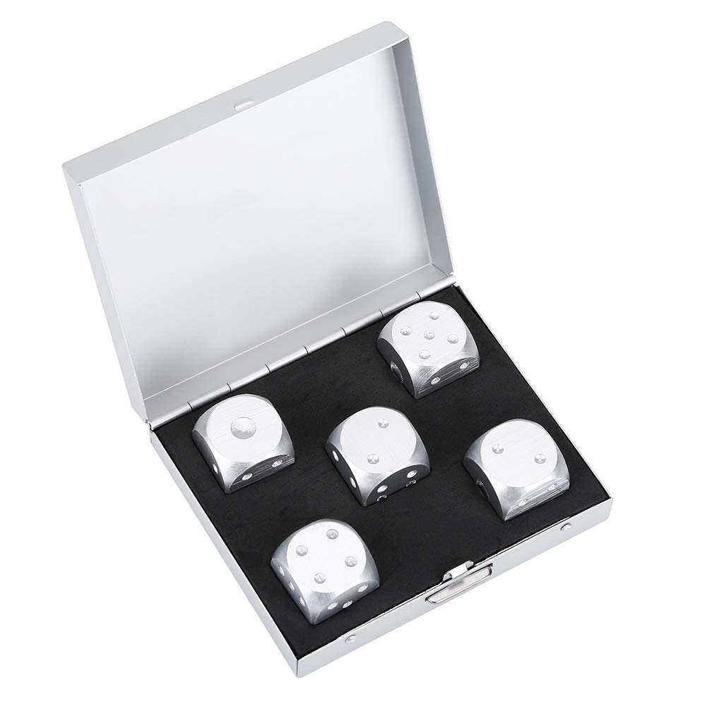 Jeu de Table en Alliage d'aluminium, 5 Pièces, Jeu de Poker, Jeu de Dés avec Boîte de Rangement (Carré)