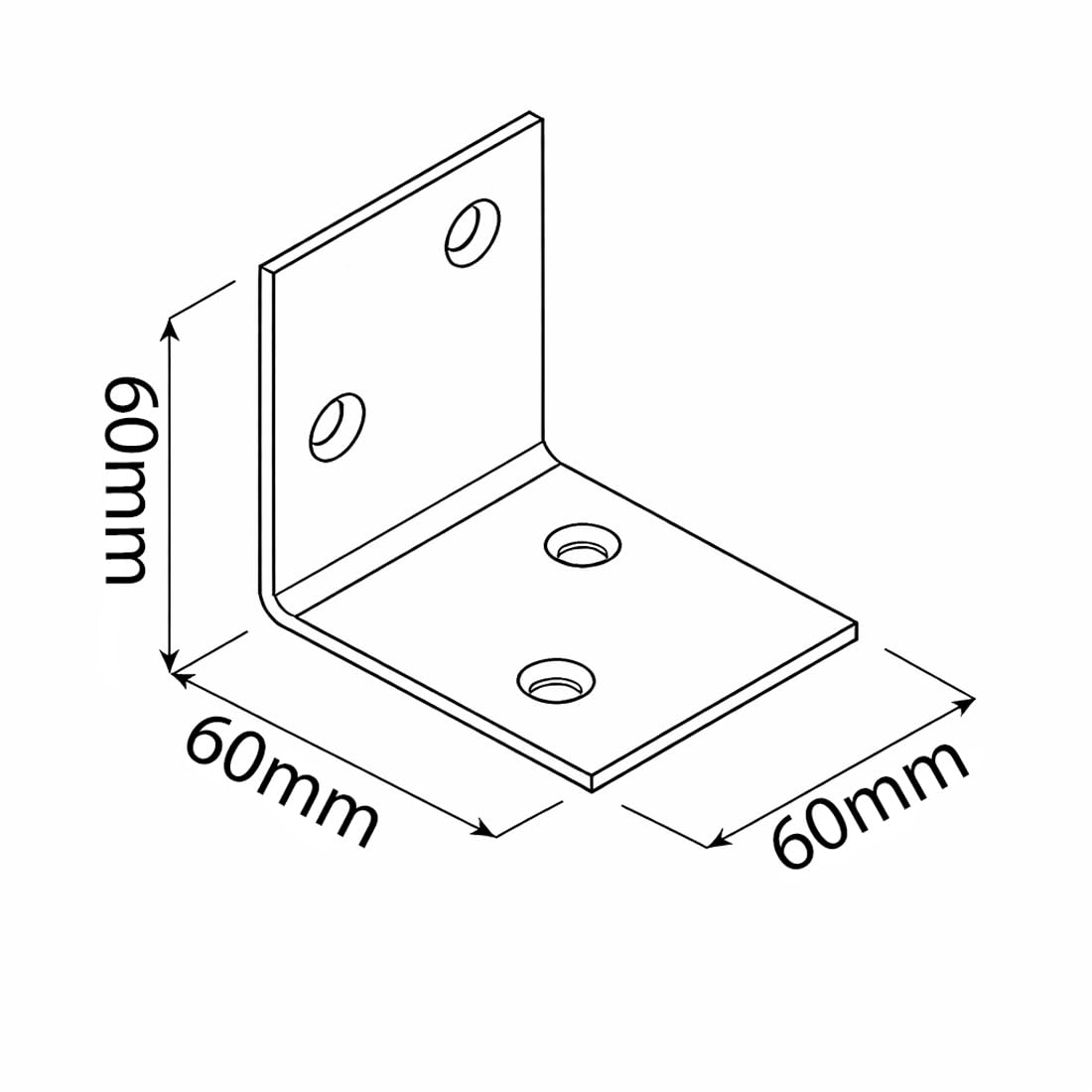 K07D - Juego de 20 soportes angulares de acero galvanizado KSO3, conector de esquina en forma de L de 2 mm de grosor para montaje de muebles de madera, 60 mm x 60 mm
