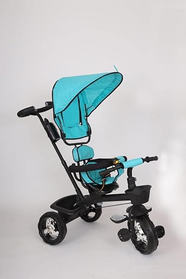 Baby Smile Small Kids Cycle Baby Tricycle for Kids Cycle Gear with Canopy Sunroof Protection & Parental Push Handle, Toys for Kids Rubber Wheels Trikes for 1.5 Years to 5 Years Kids, Sky Blue