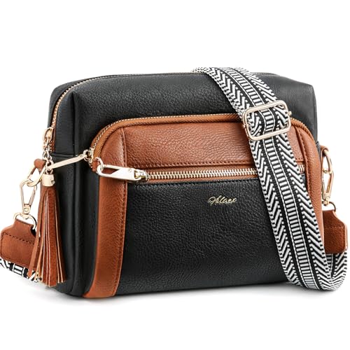 Image of Small Leather Crossbody Bags for Women Anti theft Purses and Handbag Shoulder Hangbag with Wide Strap Tassel