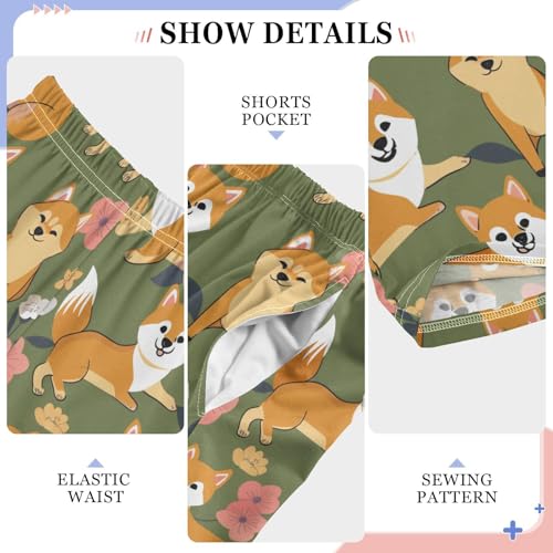 Corgi Dog with Flowers Boys Long Pants Soft Trousers Elastic Waist Kids Lounge Bottoms with Pockets S-XL4