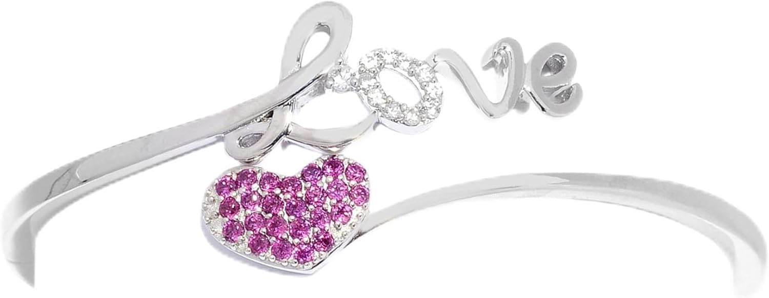 925 Sterling Silver Rhodolite Garnet,White Natural Zircon Bangle