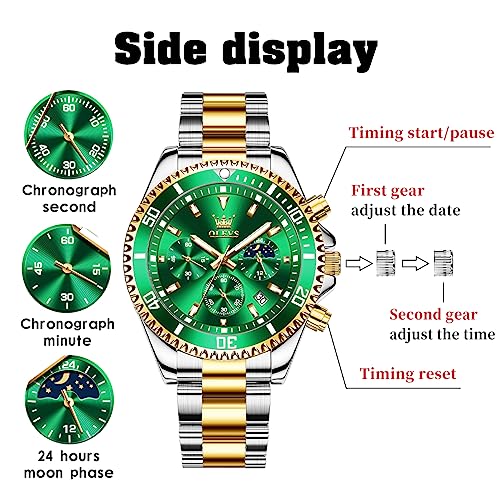 Image of OLEVS Men's Waterproof Watches Stainless Steel Waterproof Chronograph Wrist Watches Luxury Dress White Luminous Big Face Analog Quartz Male Watches