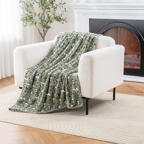 Image of Berkshire Blanket Peanuts VelvetLoft Cute Character Snoopy Plush Throw Blanket,Peanuts Poses and Paws Loden,Throw 55 in x 70 in (Official Peanuts Product)