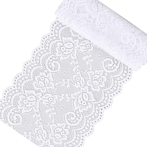 Weiß Spitzenband, Vintage Stretch-Blumenmuster Spitzenbordüre, Breiter Dekorativ Spitzenstoff Tüll Spitze zum Basteln, Nähen, Geschenkverpackungen, Brauthochzeitsdekorationen (6in x 38.6in)