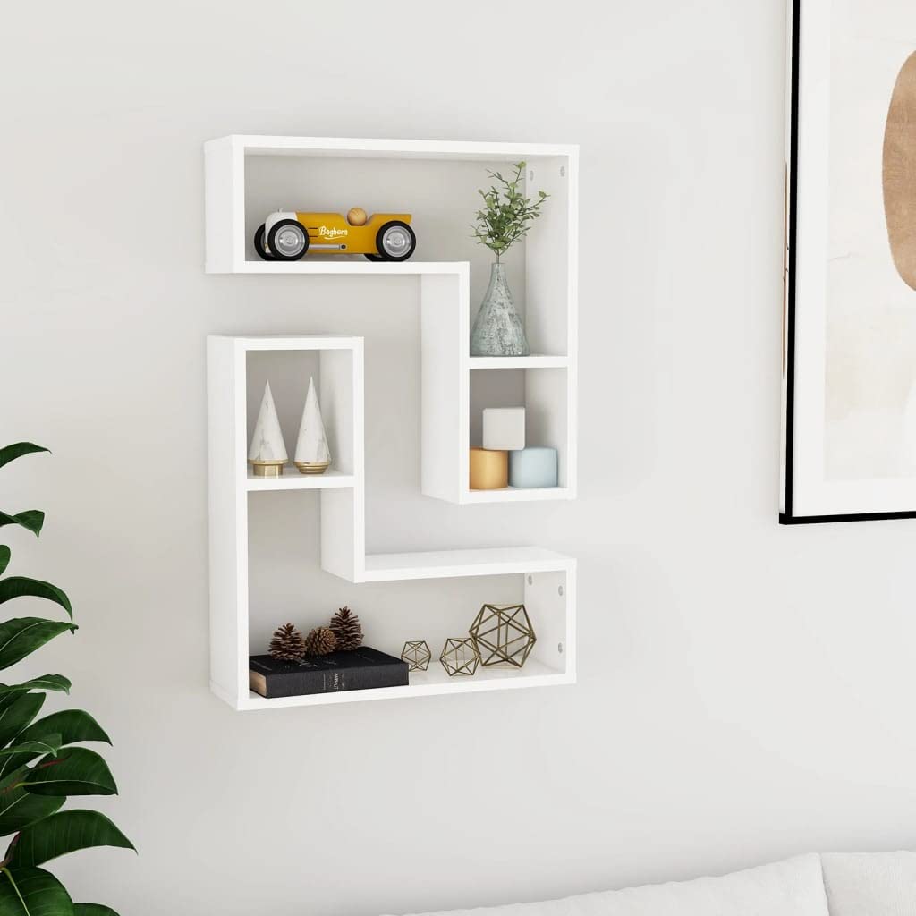 Set di 2 mensole da parete in legno bianco, 50 x 15 x 50 cm, mensole sospese decorative per soggiorno, camera da letto, cucina, bagno, corridoio, bambini, ufficio, organizer