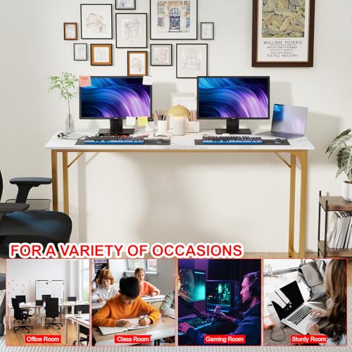 Image of PayLessHere | 55 Inch Computer Desk | White Gold | Office Desk with Metal Frame, Adjustable Feet | Water-Resistant, Scratchproof Surface | Sturdy Writing Table for Home Office or Study | Pack of 1