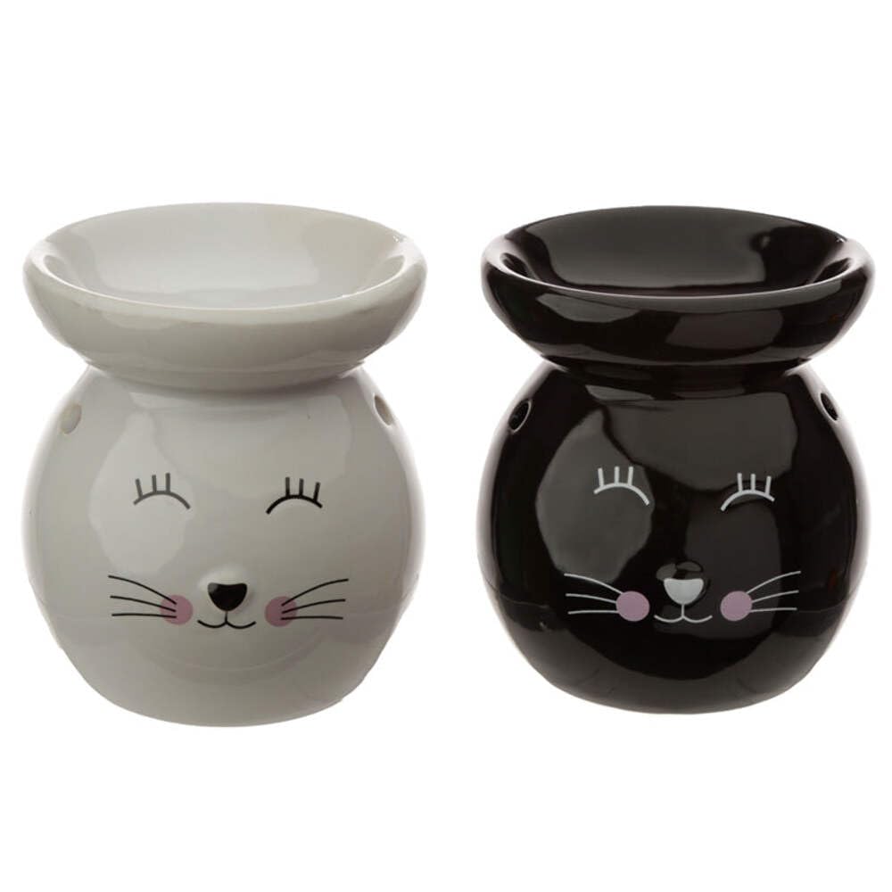 Puckator Multicolor Eden Ceramic Cat Face Oil Burner - Wax Melt Burners Warmer - Boho Bedroom Decor Diffuser Scent Tea Light Burner Holder - House Warming Gift - Aromatherapy Set