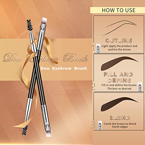 12Pcs Duo Eyebrow Brush Professional Angled Eyebrow Brush And Spoolie Brushes Mini Eyelash Brush Makeup Tool For Tinting Angled Eyebrow For Brow Powders Waxes Gels and Blends