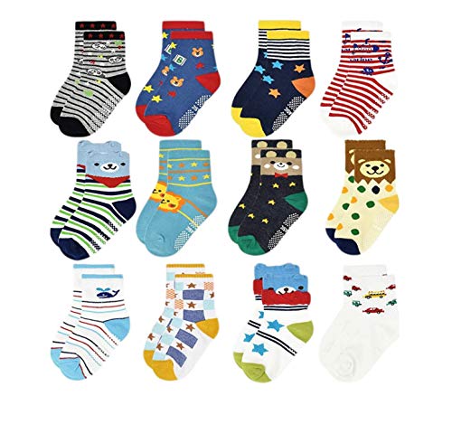Image of Freshfoot Organic Cotton Ankle Length Anti Slip Socks For Baby With Grip 0-36 Months-Cartoon, Multicolored