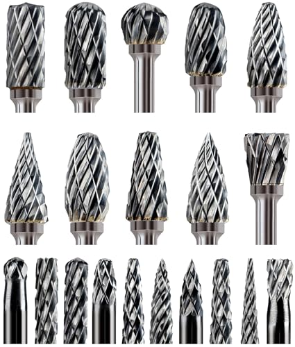 20 Pcs Carbide Burr Bits 1/8 Shank Compatible with Dremel Milwaukee Metal Grinding Wood Stone Steel Carving Cutting Engraving Grinder Kit Attachment Rotary Tool Accessories Set Harder Than Diamond