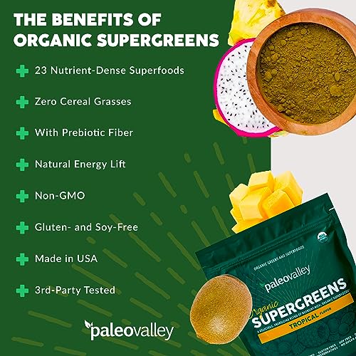 Paleovalley Organic Supergreens Powder - 23 Superfoods with Prebiotic Fiber for Energy and Immunity Support - No Cereal Grasses for Maximum Absorption - Tropical, 30 Servings - Image 5