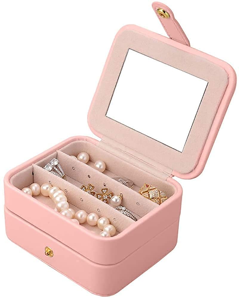 2 Tier with Mirror for Earrings Necklace Jewelry Bracelet Organizer Jewellery Storage Box (White) (Random Style) (Rose) (Rose)