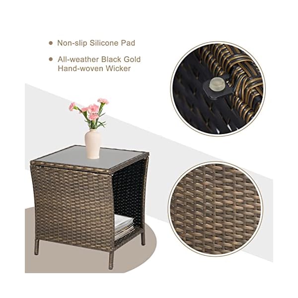 Outdoor bistro table pe wicker rattan side table square end table with glass top for backyard lawn balcony brown  urban country home decor