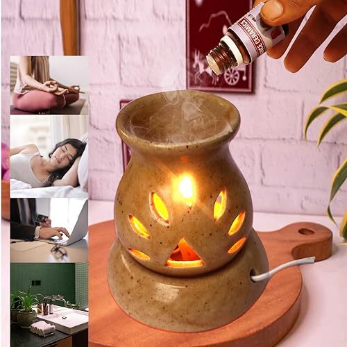Image of Indian Fragrance Ceramic Electric Aroma Diffuser Lamp| Oil Burner Night Lamp for Home, Bedroom & Office | Decorative Fragrance Diffuser with Warm Light (Black, Rose)
