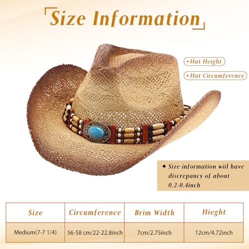 Image of JaGely 6 Pcs Men's Women's Straw Cowboy Hat Adjustable Western Cowgirl Classic Retro Woven Cowboy Hat with Wide Brim