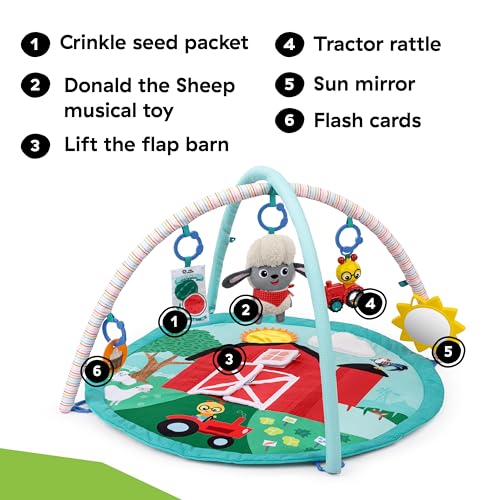 Image of Baby Einstein Ingenuity Farm Explorers Happy Harvest Touch & Feel Baby Play Gym & Mat with 5 Removable Toys, 20+ Songs & Sounds, Ages 0+ Months