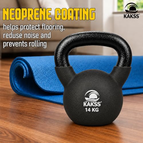 Image of Kakss Half Coating Neoprene Kettlebell (Black, 14 KG) (PROUDLY MADE IN INDIA)