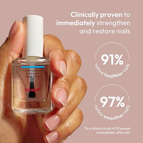 Image of Kerasal Strengthen & Restore Base Coat- Stronger, Smoother Nails, 0.5 fl oz | Strengthening Base coat with Hydrolyzed Keratin & Hyaluronic Acid helps nails look smoother, feel stronger and protected.