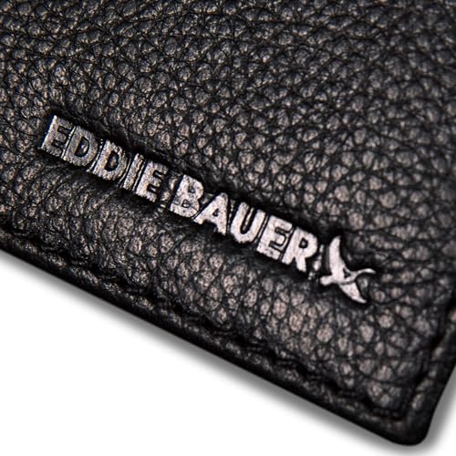 Eddie Bauer Signature Logo Leather Bifold Money Clip Wallet With 3 Card Slots and Rfid Protection - Black3