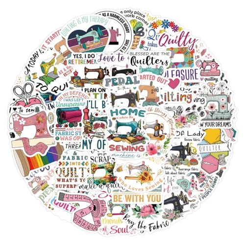 55Pcs Quilting Stickers Sewing Machine Theme Waterproof Vinyl for Sewing for Cup Water Bottles Laptop Luggage Computer Mobile Phone Guitar Skateboard Decoration (Sewing)