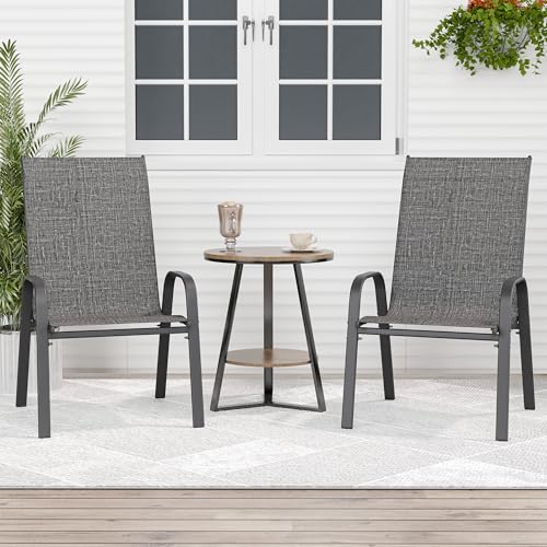 Image of Patio Chairs Set of 2, Outdoor Dining Chairs Stackable for All Weather, Breathable Metal Modern Outside Furniture Chair for Pool Side, Garden, Backyard Deck, Dark Grey