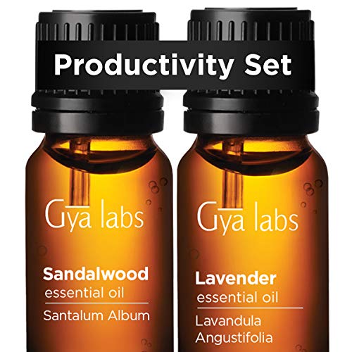 Sandalwood Essential Oil & Lavender Oil - Gya Labs Productivity Set For Focus, Relaxation & Skin Care -100% Pure Therapeutic Grade Essential Oils Set To Improve Concentration & Hydrate Dry Skin-2x10ml