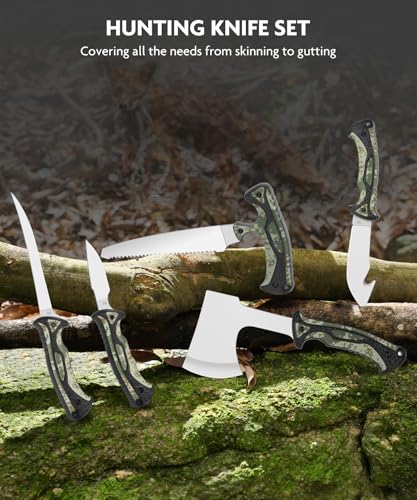 image for Jellas 7-Piece Hunting Knife Set - Professional Game Processing Kit wi