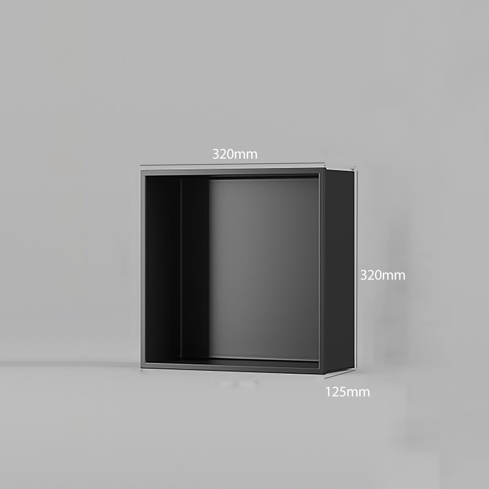 Nowoczesna szafka prysznicowa ze stali nierdzewnej ze zintegrowanymi półkami, konstrukcja oszczędzająca miejsce, nie wymaga płytek, czarna, 320 x 320 x 125 mm, idealna do współczesnych łazienek