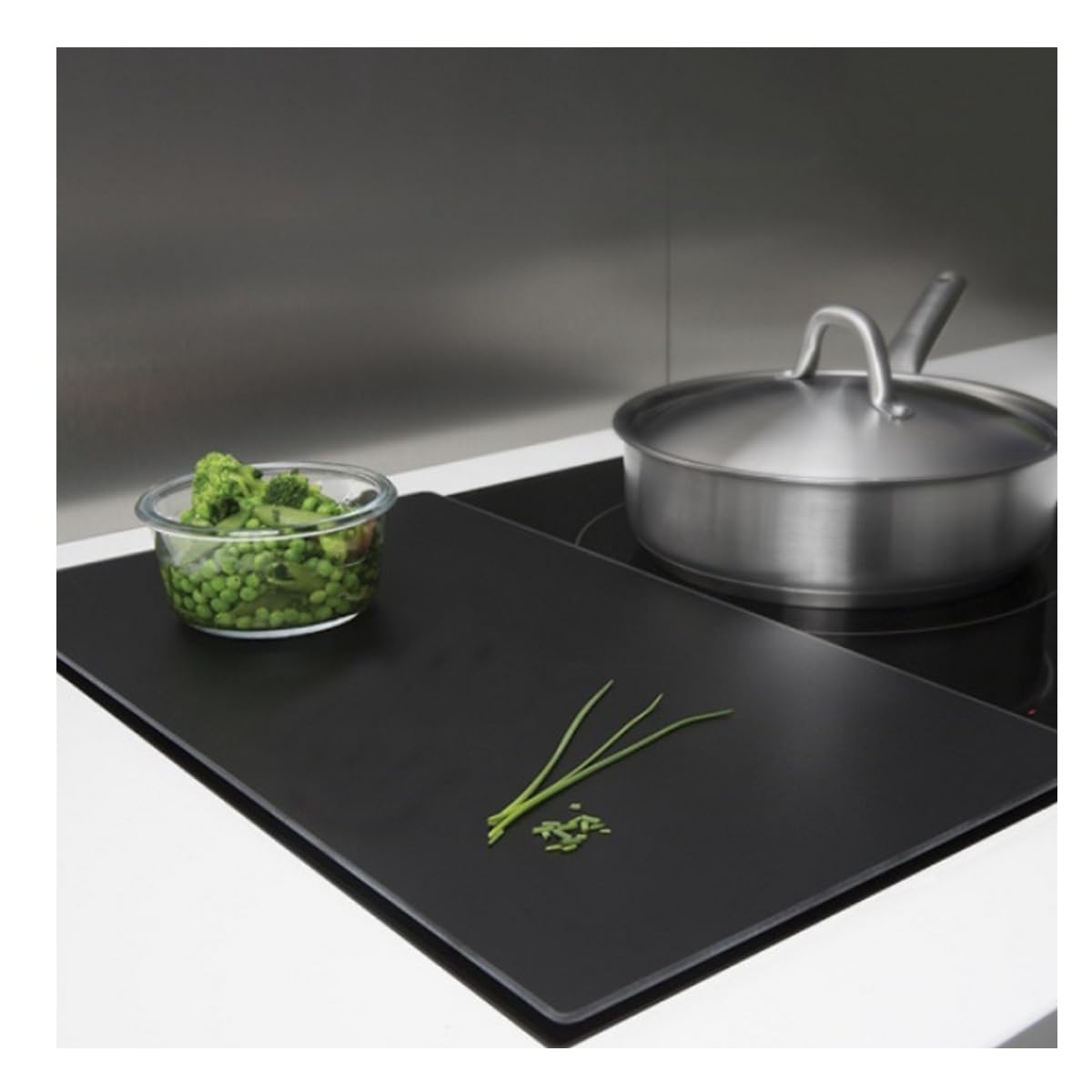 Pebbly 99-14PPBIG Tabla de protección para Placa de Cocina, Cristal Templado, 57 x 50 cm, Color Negro